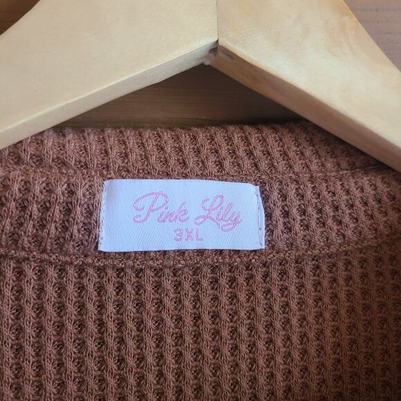 Pink Lily Shacket Waffle Knit Top Change The Game Brown Distressed 3XL Boho Cozy - Picture 4 of 6